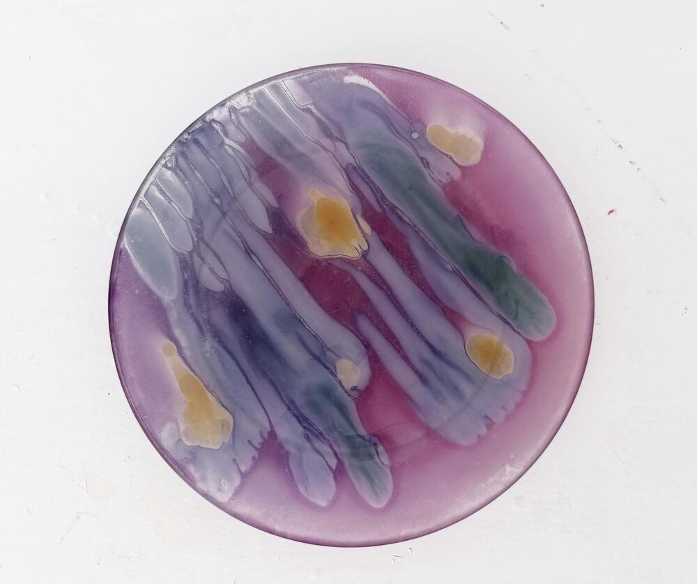 10 Arcoroc France Salad Plates Set Watercolor Marbled Pink Vintage MCM Glass